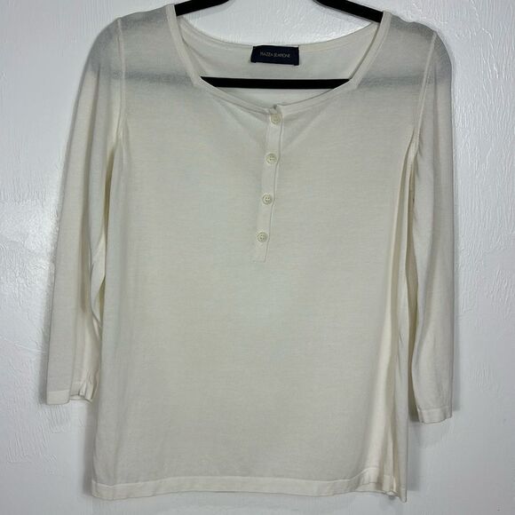Piazza Sempione 3/4 Sleeve Round Neck Henley Top In Cream Size M - Picture 1 of 6